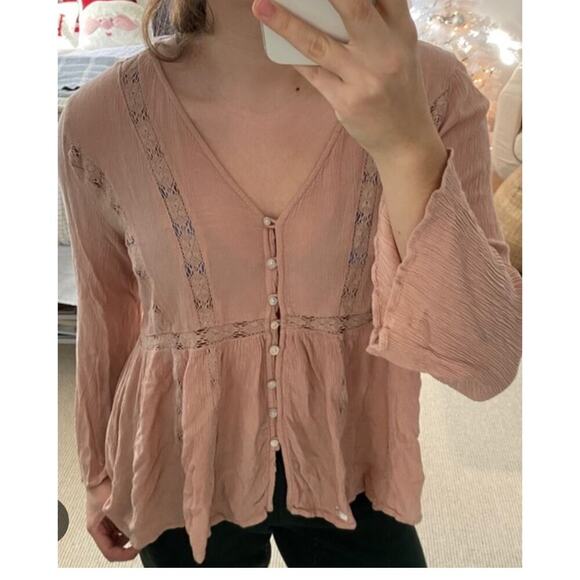 American Eagle Terracotta boho bell blouse sz Medium - Picture 1 of 4
